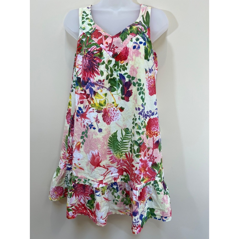 La Cera Dress Womens Small Multicolored Pink Floral Sleeveless Cotton Resort